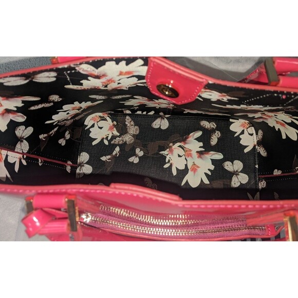 Pelletini Patent Pink Leather 2-in-1 Handbag Floral Two Shoulder Bags in One - Picture 5 of 12